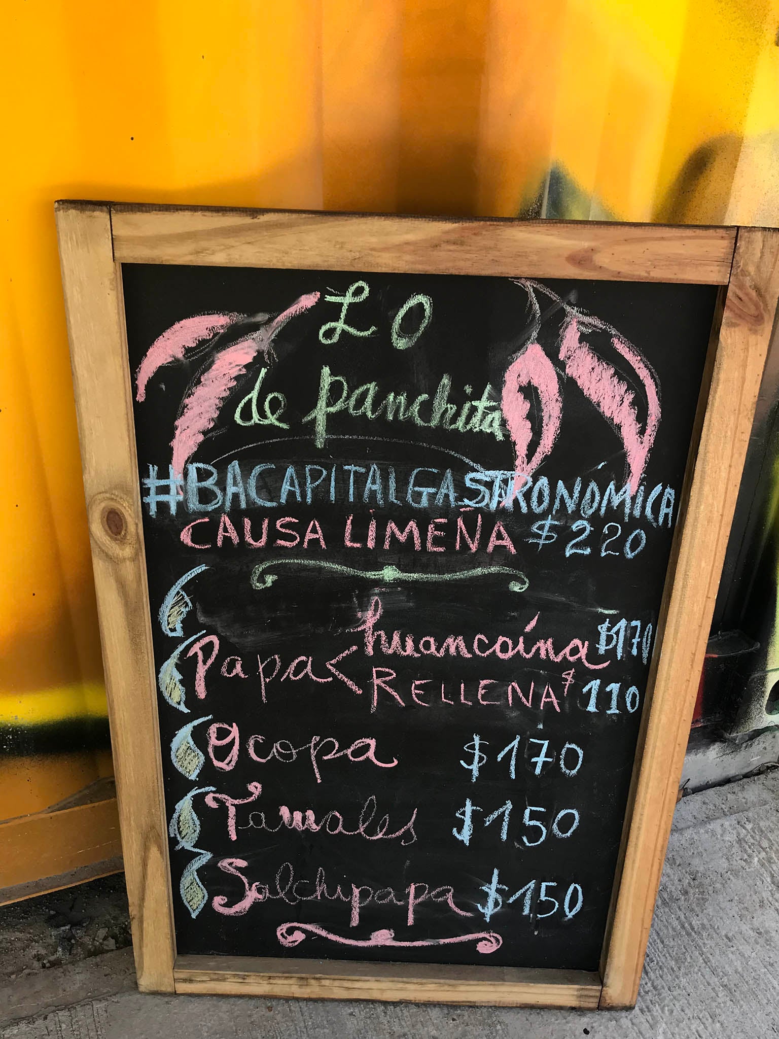 One of the food containers’ Lo de Panchita’s menu