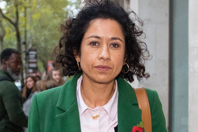 Samira Ahmed leaves the central London Employment Tribunal.