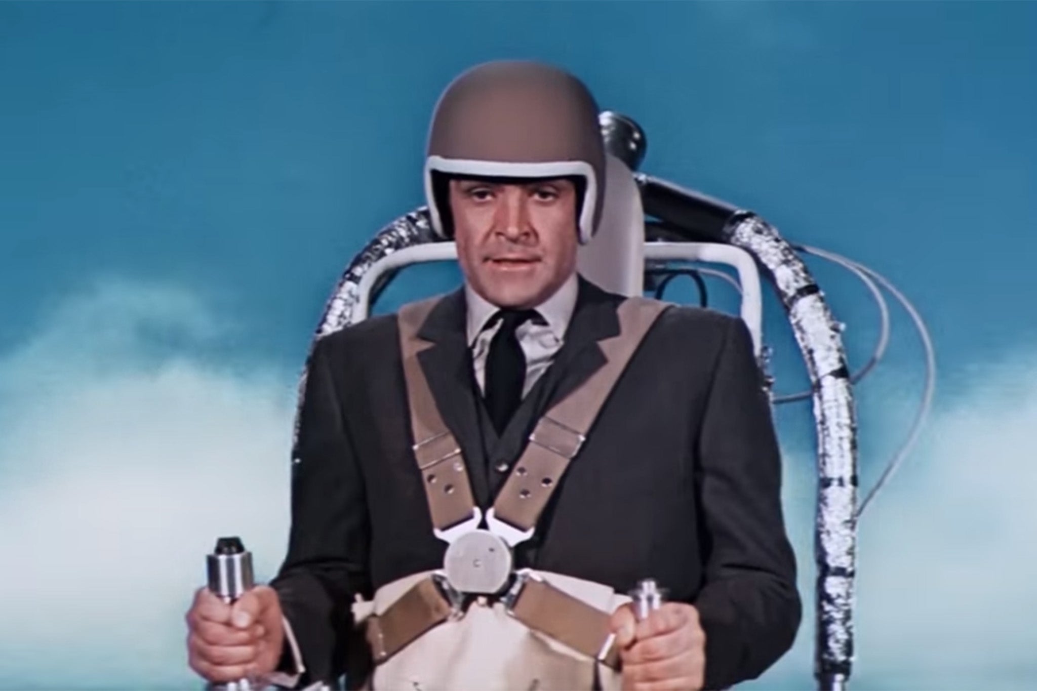 James Bond (Sean Connery) flies a jetpack in 1965’s ‘Thunderball’