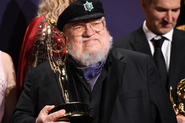 George R. R. Martin poses with the Emmy for Outstanding Drama Series for Game Of Thrones during the 71st Emmy Awards at the Microsoft Theatre in Los Angeles on 22 September, 2019.