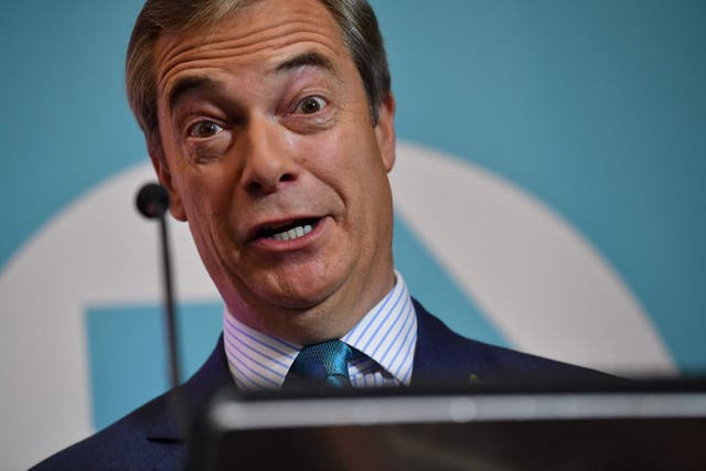 Nigel Farage speaks on stage during an event to launch the Brexit Party general election campaign