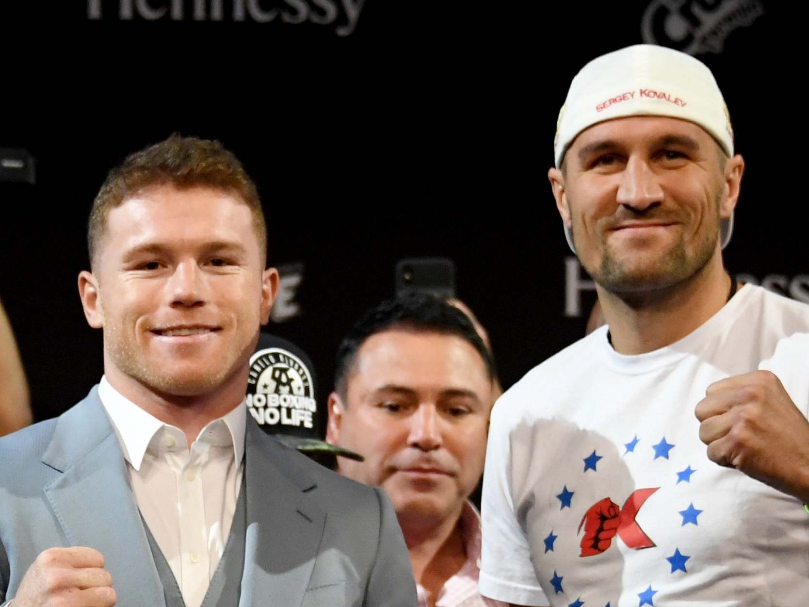 Canelo and Kovalev smile for the cameras