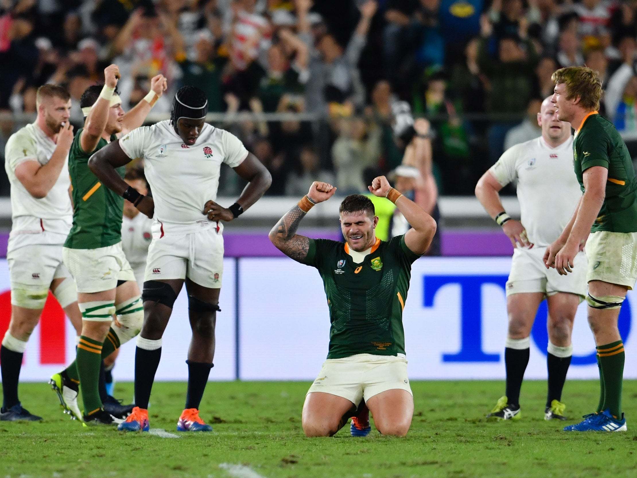 South Africa's Malcolm Marx celebrates at the final whistle
