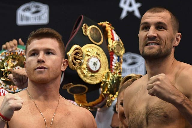Canelo and Kovalev pose after the weigh-in