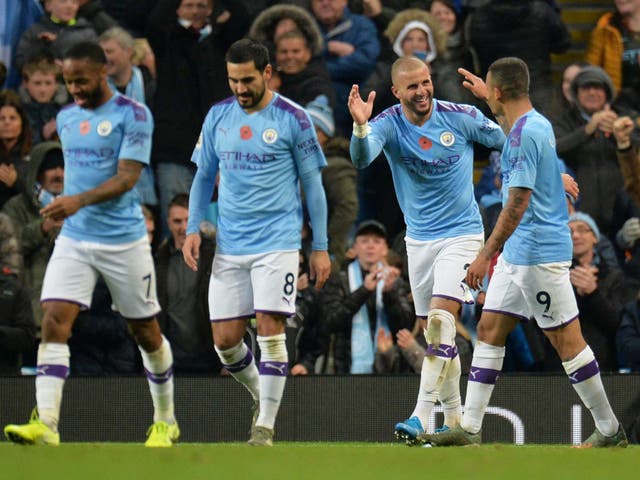 Manchester City's Kyle Walker celebrates scoring their second goal