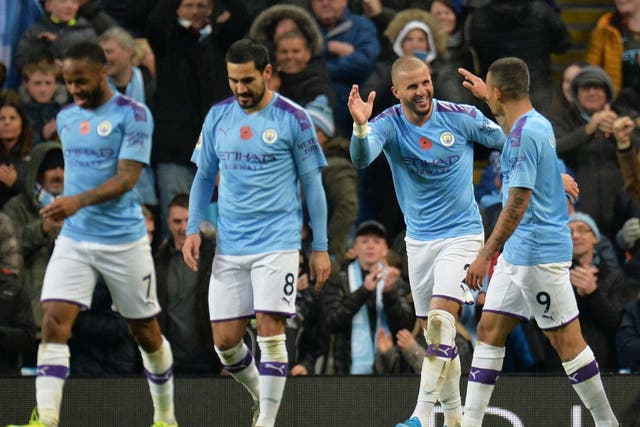 Manchester City's Kyle Walker celebrates scoring their second goal