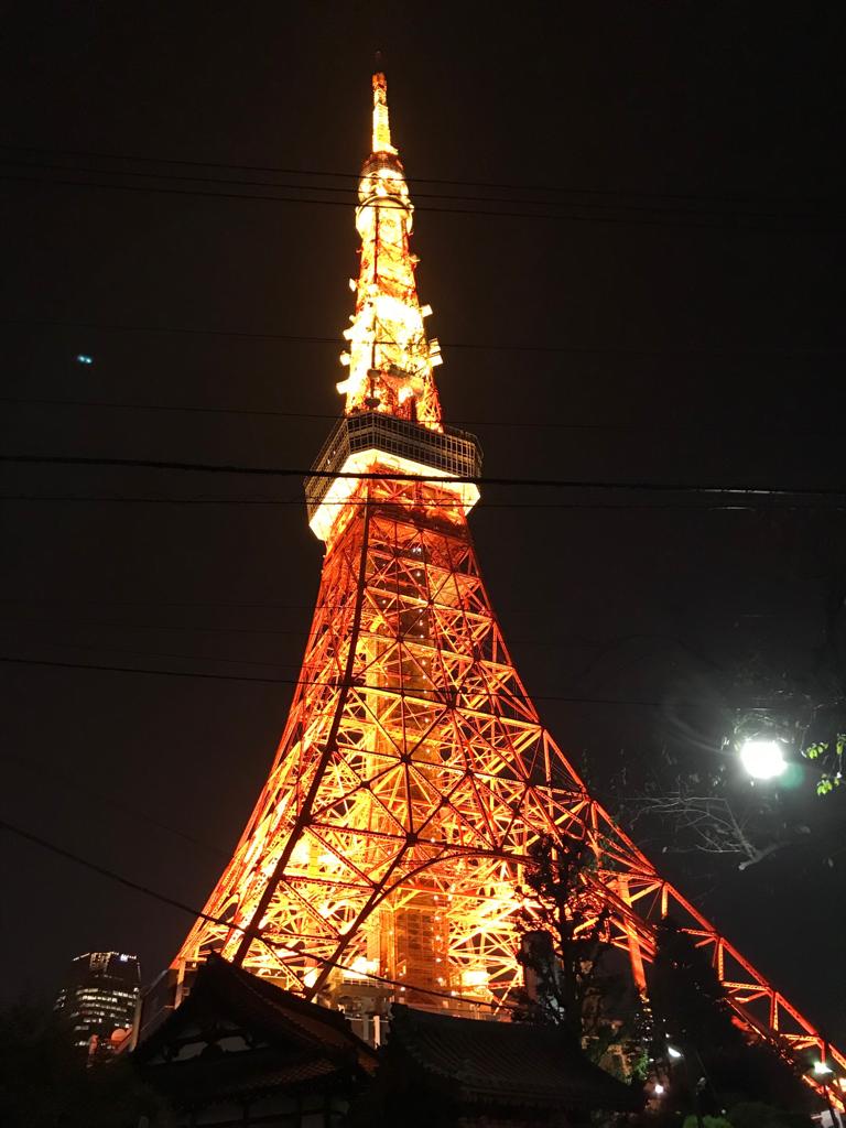 Tokyo Tower lit up at night