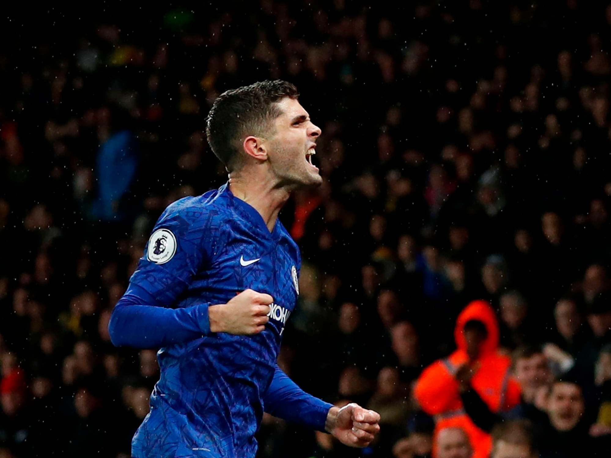 Pulisic roars in delight after scoring for Chelsea