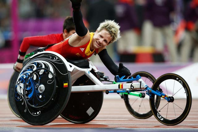Vervoort wins gold in the women's 100m T52 final at the London Paralympics in 2012