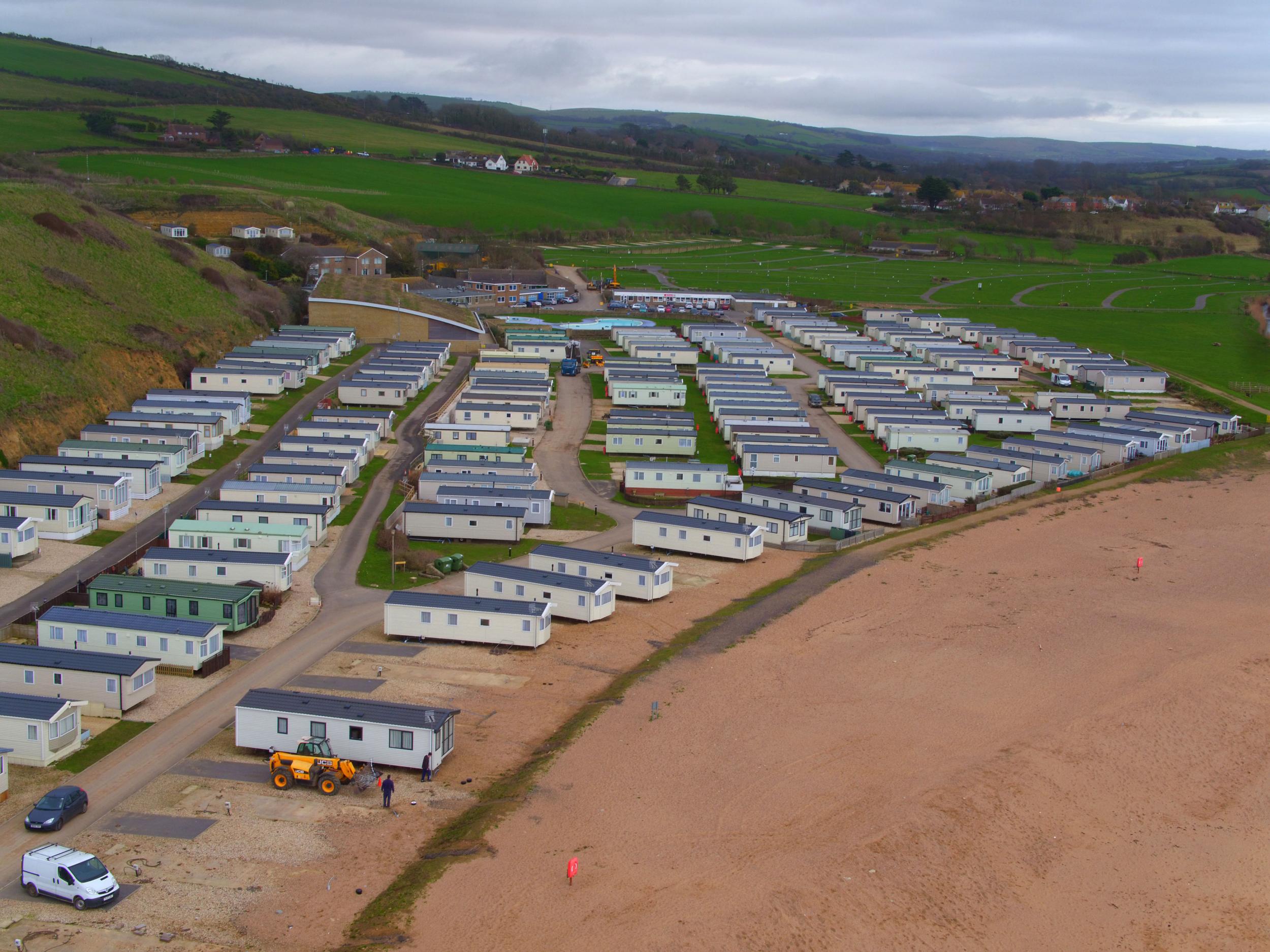An aerial view of caravans at the Freshwater Beach Holiday Park near West Bay, Dorset