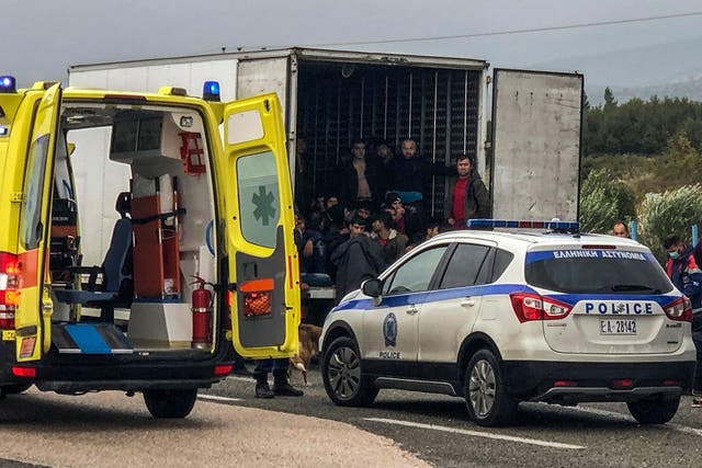 Emergency services are on the scene where 41 migrants have been found in the back of a lorry