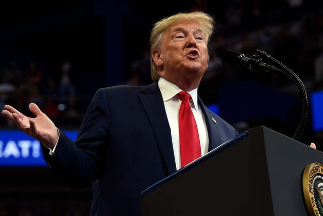 Trump addressing a rally in Lexington, Kentucky, on Monday night