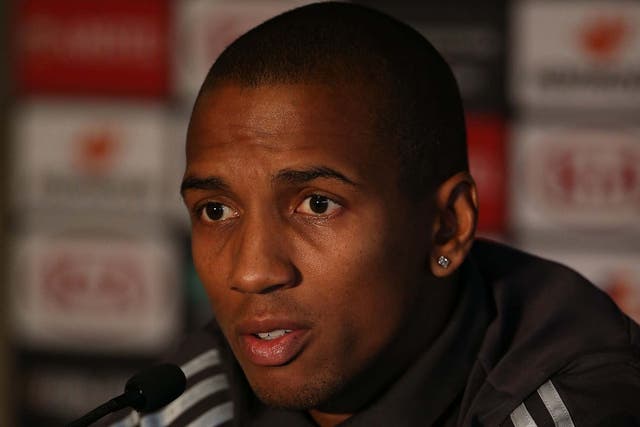 Ashley Young of Manchester United speaks during a press conference