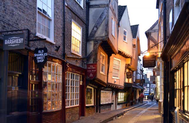 Timber-framed buildings characterise The Shambles, a 14th-century street in York