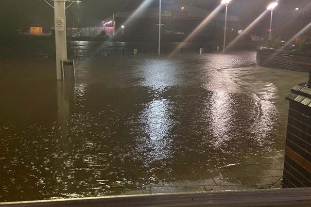 Photo of flood water outside Meadowhall shopping centre