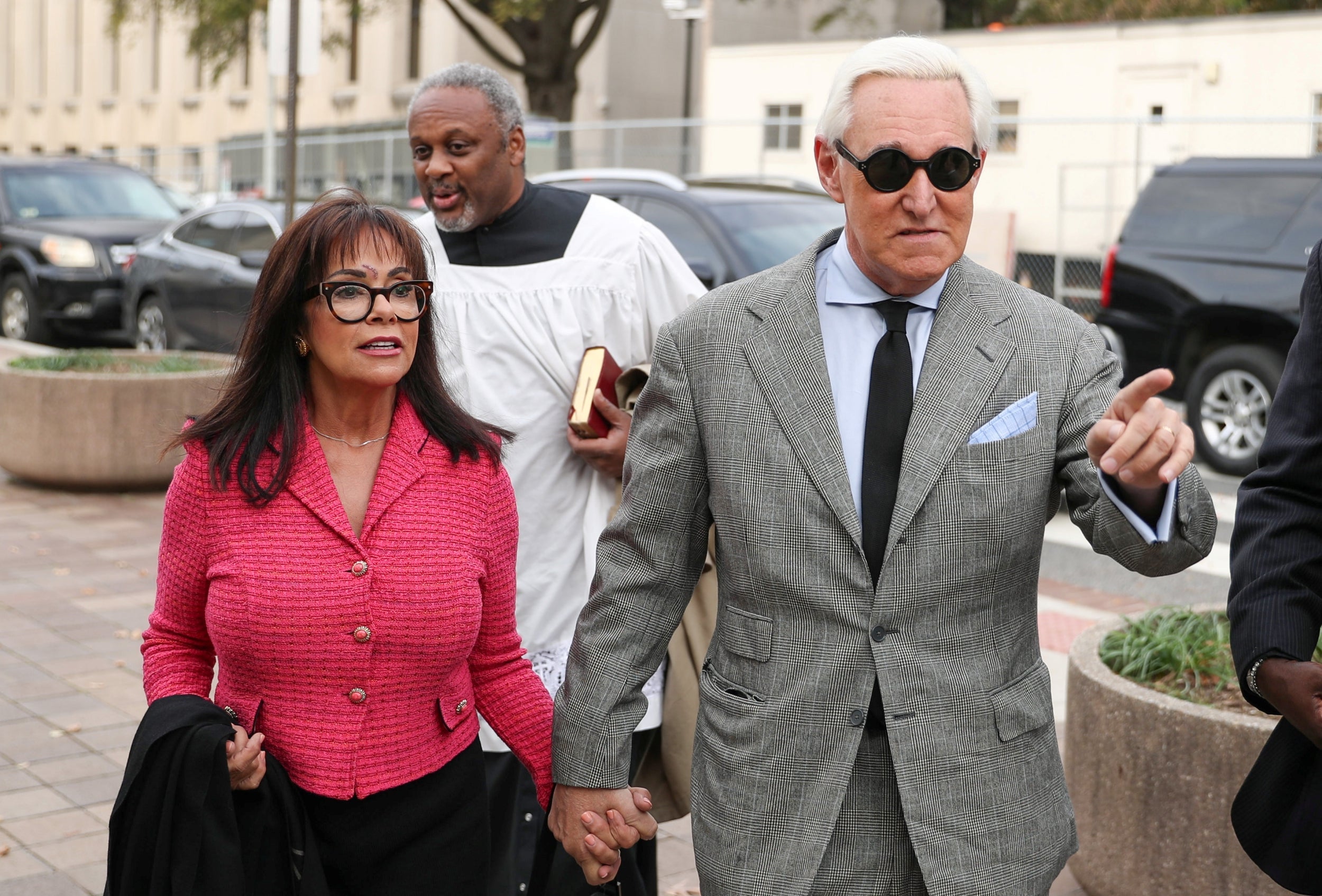 Roger Stone arrives for the continuation of his trial on charges of lying to Congress, obstructing justice and witness tampering in Washington DC
