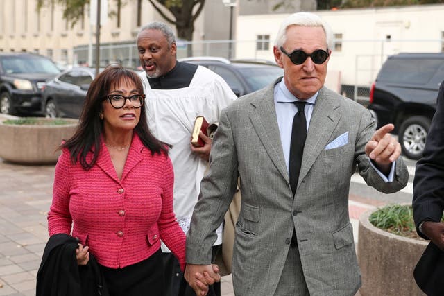 Roger Stone arrives for the continuation of his trial on charges of lying to Congress, obstructing justice and witness tampering in Washington DC