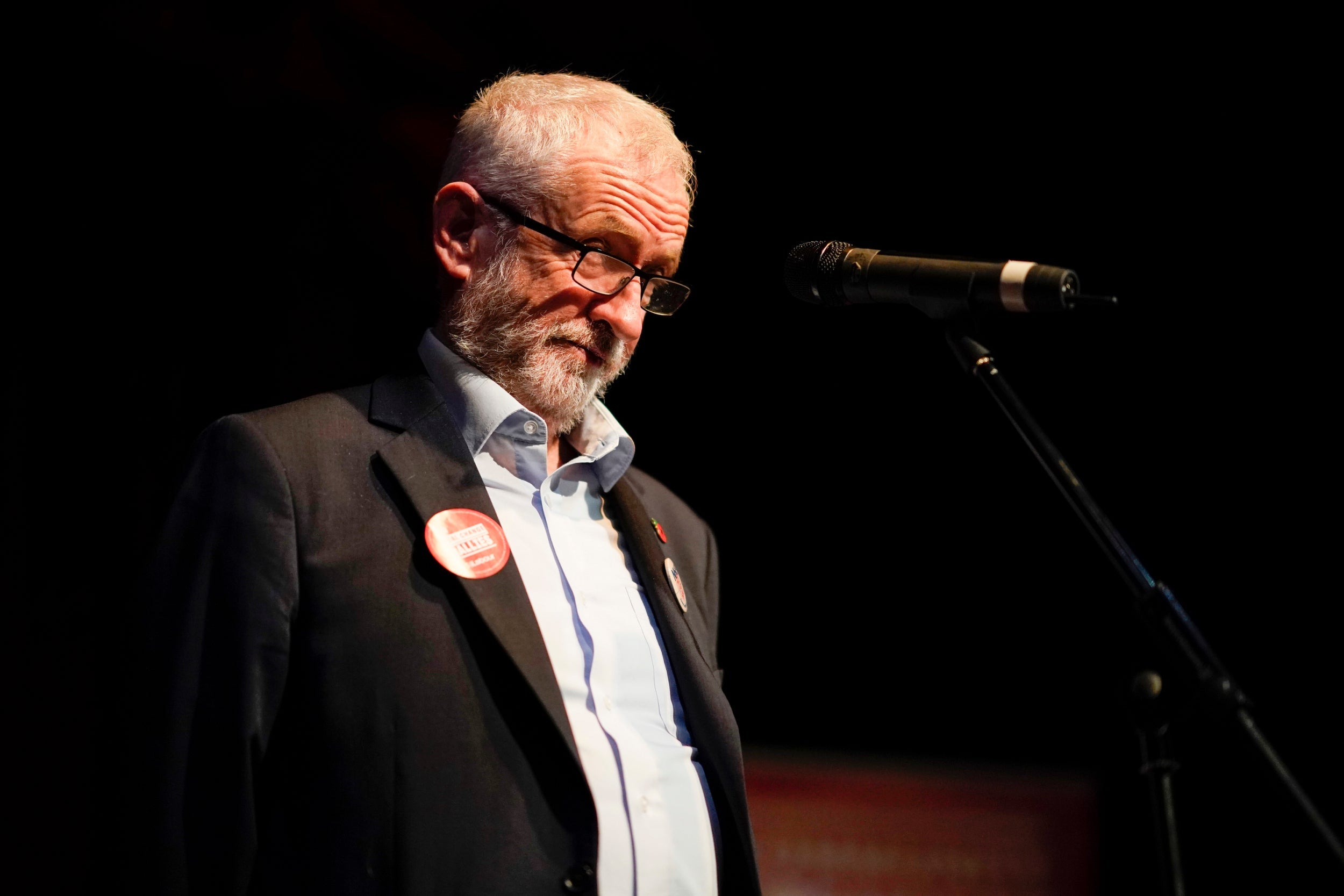 Jeremy Corbyn gives a speech to supporters at Darwen Library Theatre on Thursday