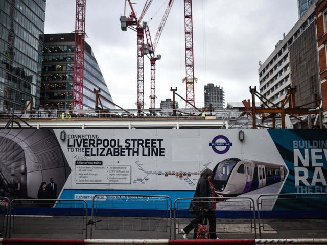 Construction on an Elizabeth line expansion at Moorgate station, in the City, on 8 November 2019