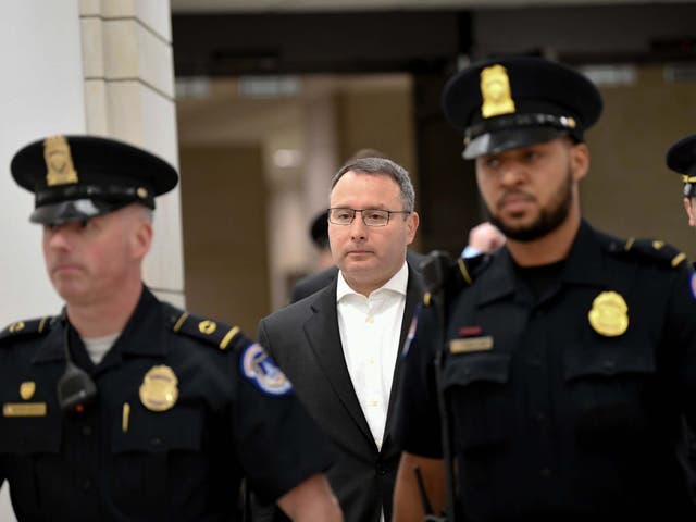 <p>Alexander Vindman leaves Capitol Hill after testifying.</p>