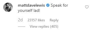 Comment left by Matthew Lewis on Tom Felton’s Instagram post