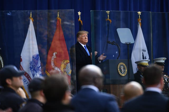 Donald Trump gives a speech to mark Veterans Day in Madison Square Park in New York City