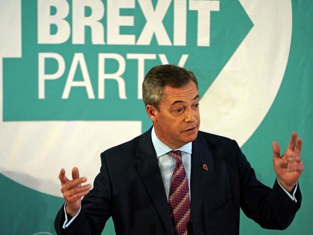 The Brexit Party leader speaking at the Best Western Grand Hotel in Hartlepool on Monday