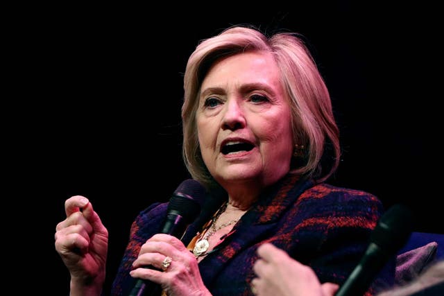 Former US Secretary of State Hillary Clinton speaks during an event at the Southbank Centre, in London, 10 November, 2019.