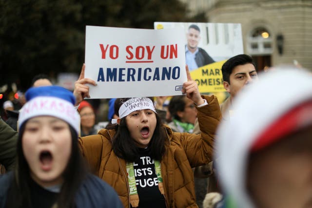 Protesters demonstrating in front of the Supreme Court as justices debate the Deferred Action for Childhood Arrivals programme