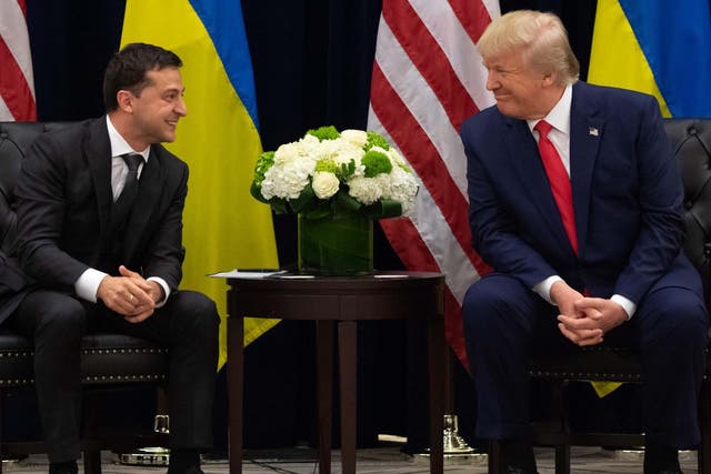 Donald Trump and Ukrainian president Volodymyr Zelensky speak during a meeting in New York on the sidelines of the United Nations general assembly