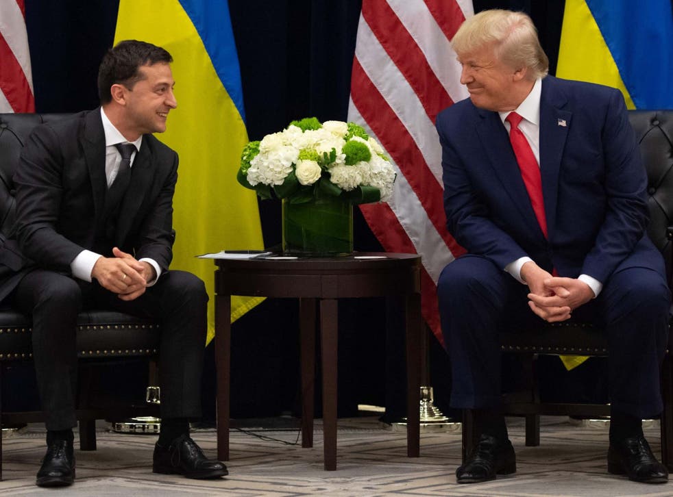 Donald Trump and Ukrainian president Volodymyr Zelensky speak during a meeting in New York on the sidelines of the United Nations general assembly
