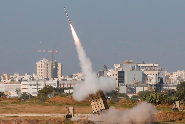 An Israeli missile is launched from the Iron Dome defence system the southern city of Ashdod yesterday