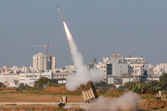 An Israeli missile is launched from the Iron Dome defence system the southern city of Ashdod yesterday