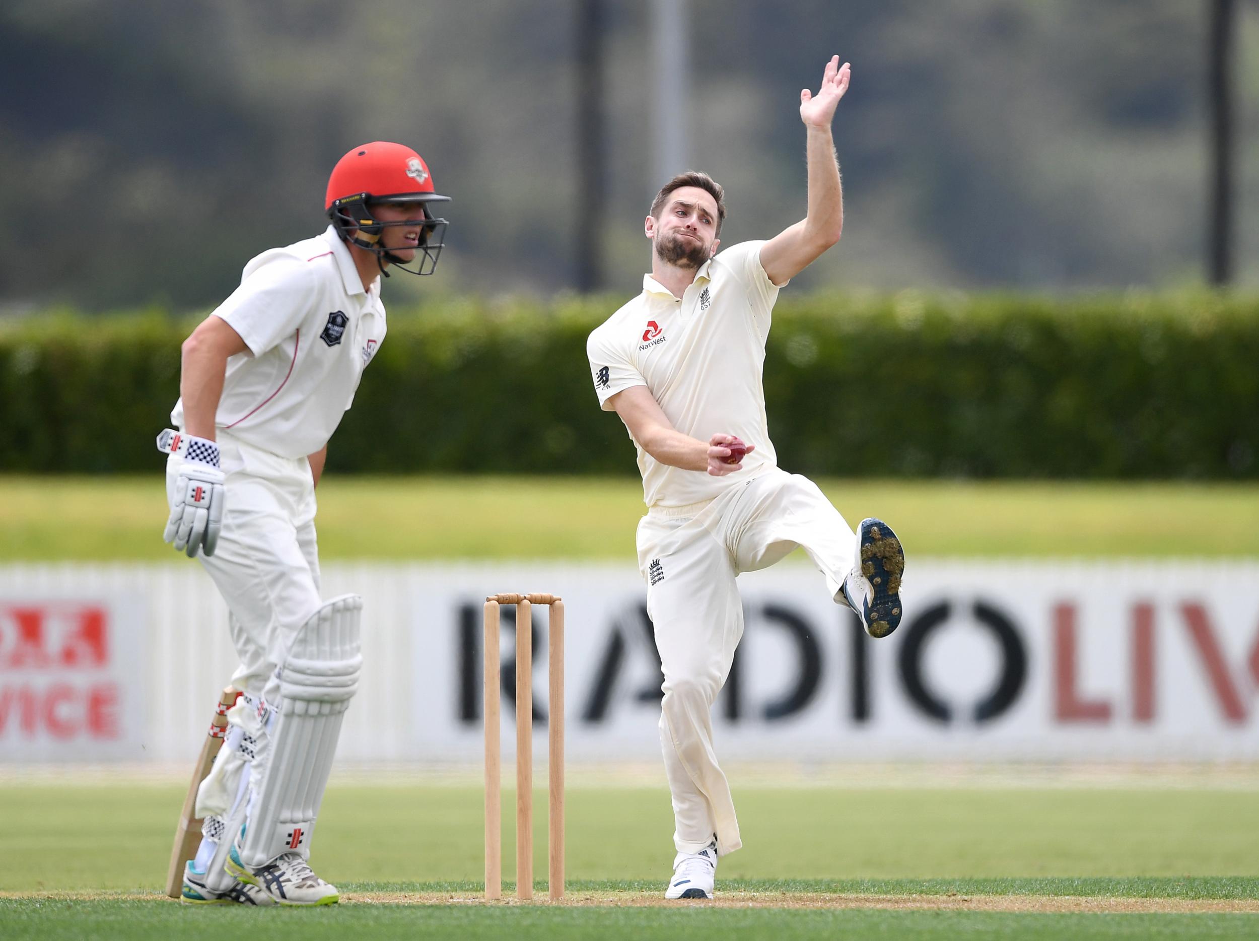 Woakes in action against the New Zealand XI