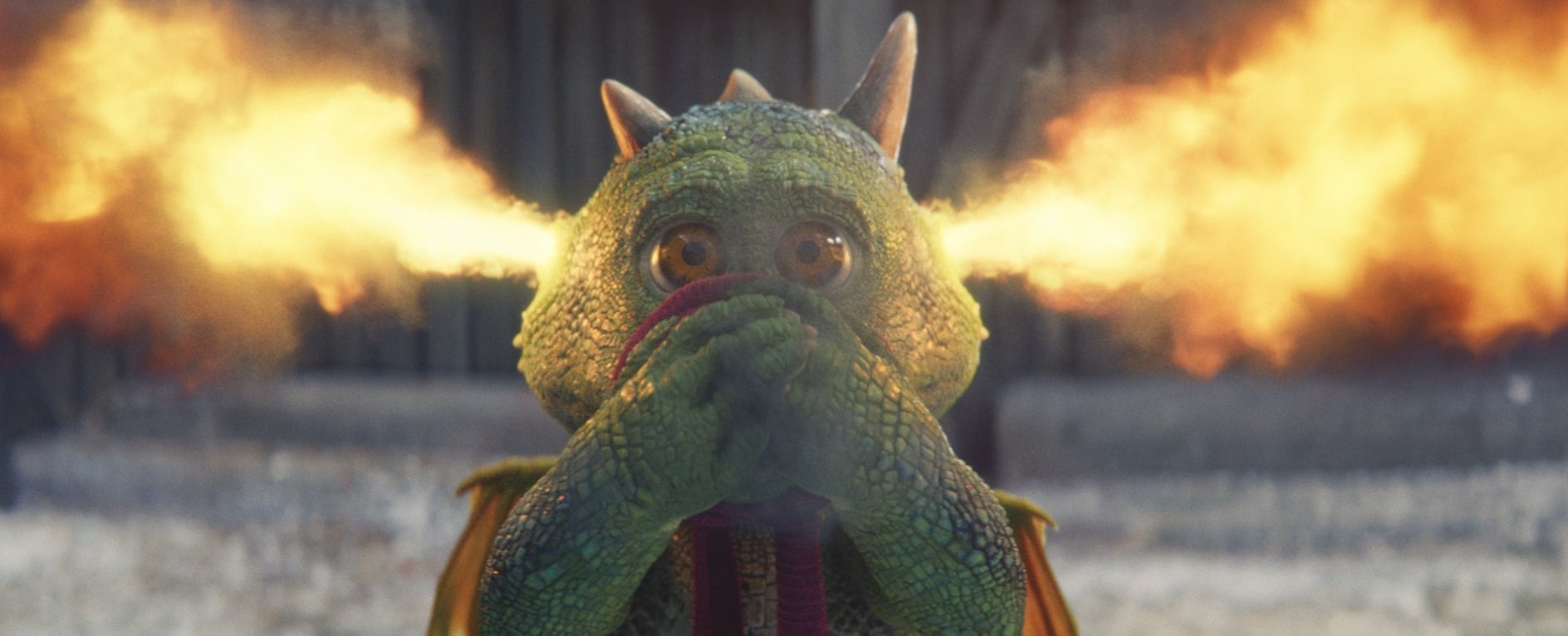 Fire bursts from Edgar’s ears, burning the village’s Christmas tree