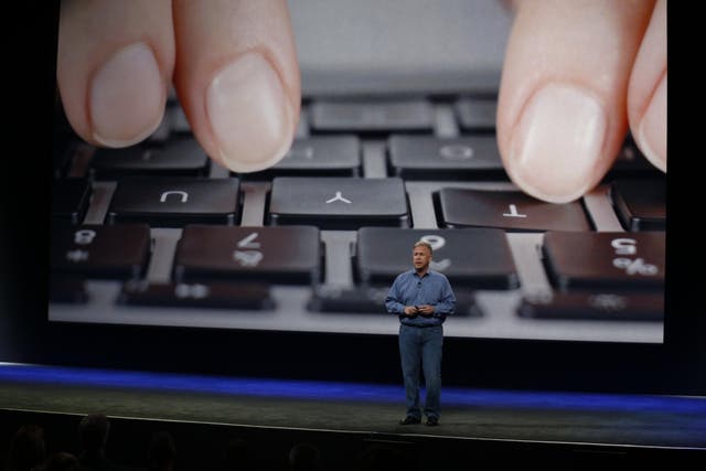 Schiller introduces the previous MacBook's keyboard during an Apple special event at the Yerba Buena Center for the Arts on March 9, 2015 in San Francisco, California