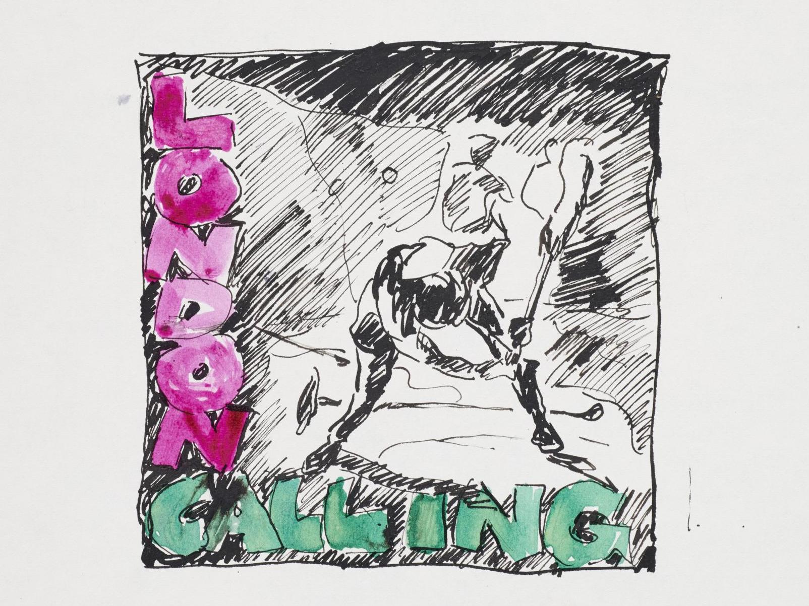 A 1979 preliminary sketch by Ray?Lowry for the ‘London Calling’ album art, on display at the Museum of London