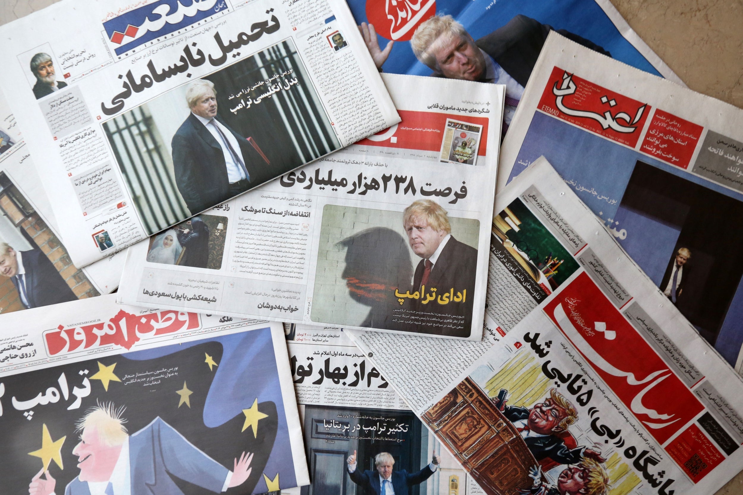 Boris in Trump’s shadow on the front of an Iranian newspaper