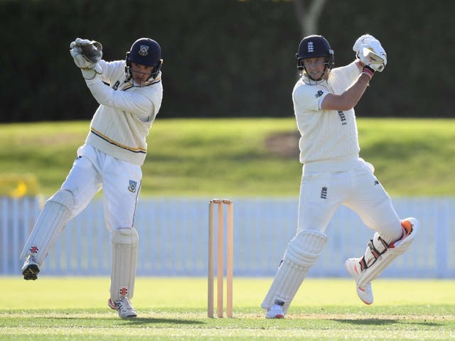 Joe Root of England bats during the tour match