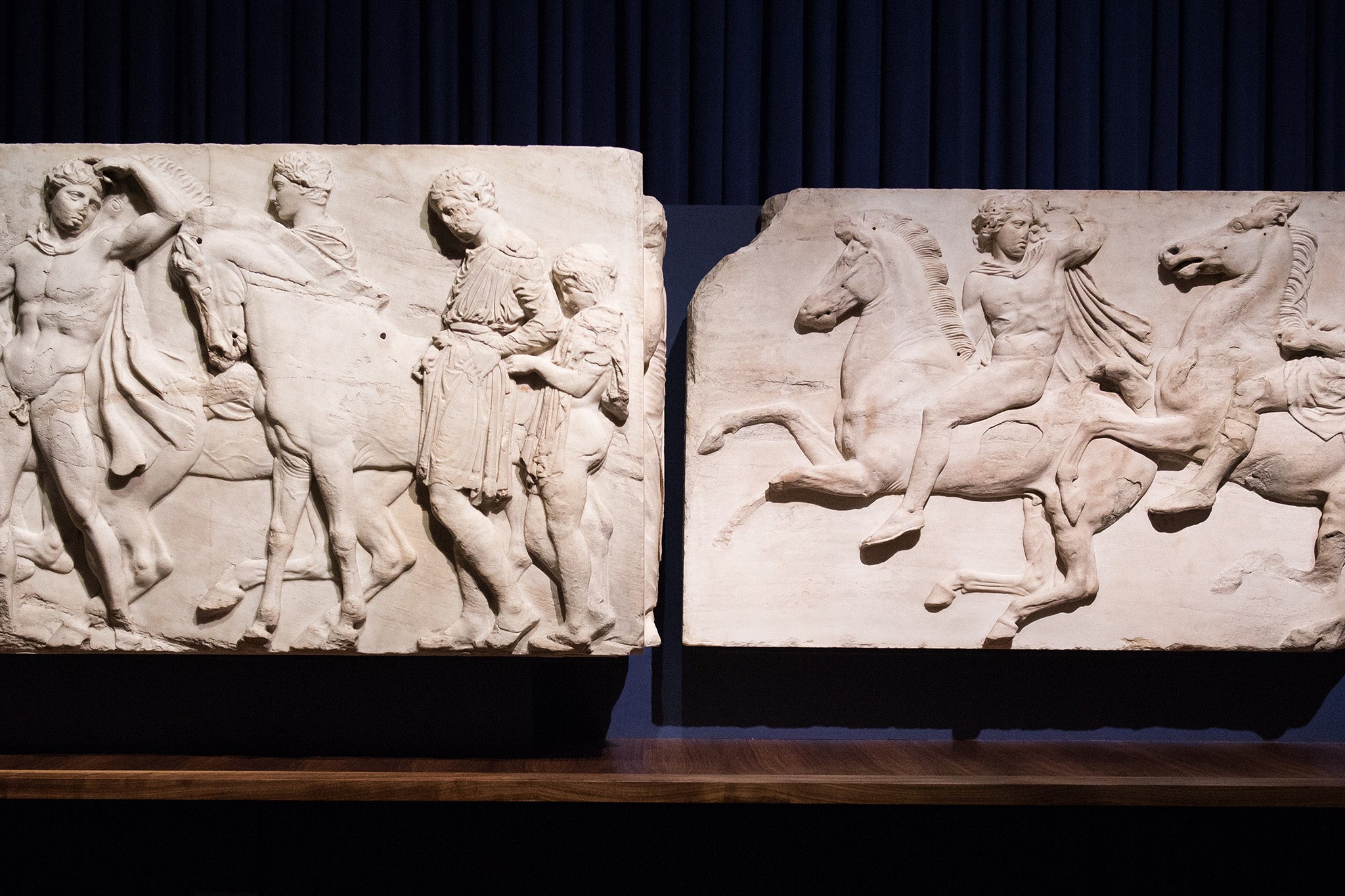 Sections of an 80-metre frieze from the Parthenon were brought to London by Lord Elgin in the nineteenth century
