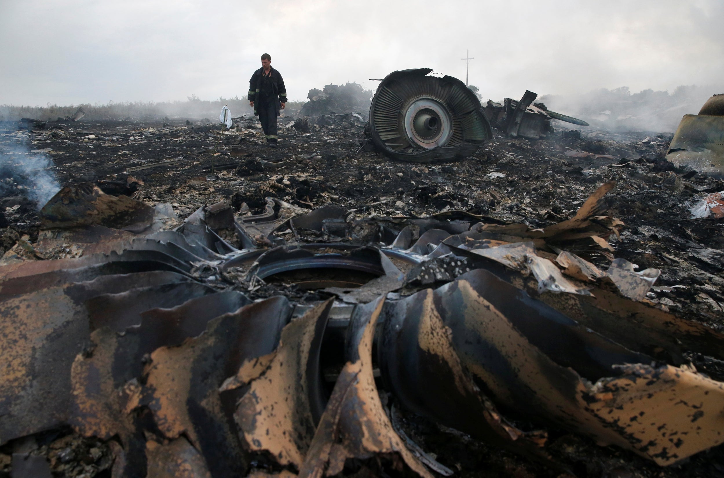 Charred remnants of the Malaysia Airlines plane downed in the Donetsk region