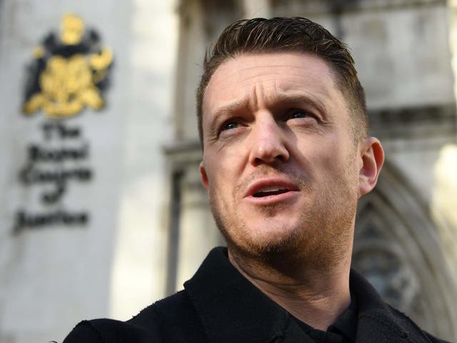 Far-right campaigner Tommy Robinson outside the High Court in London on 14 November 2019