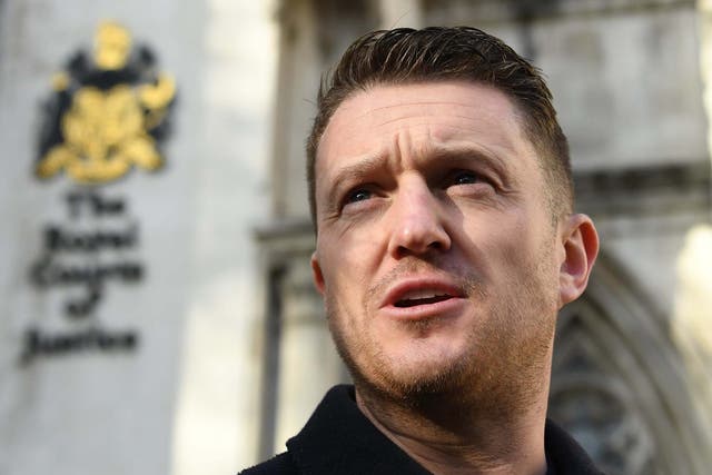 Far-right campaigner Tommy Robinson outside the High Court in London on 14 November 2019