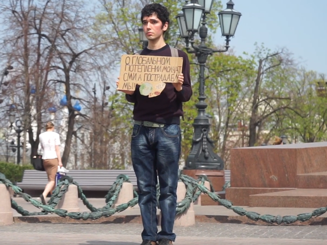 In October, Arshak Makichyan (pictured) and two others were arrested for holding a 'mass' protest