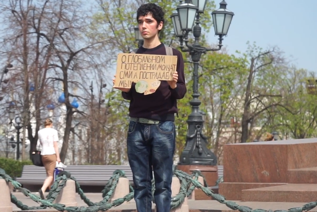 In October, Arshak Makichyan (pictured) and two others were arrested for holding a 'mass' protest