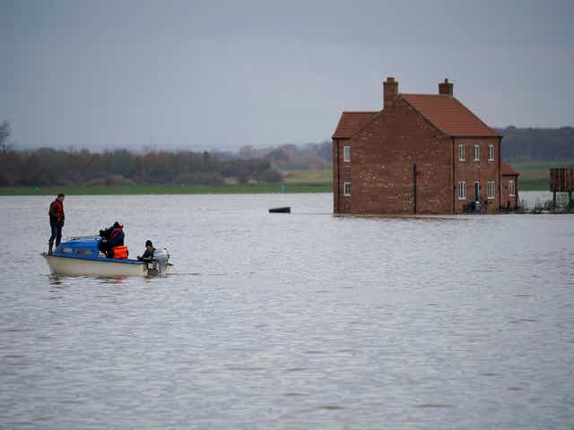 A flooded farm near Lincoln after a river broke its banks; hundreds of people have had to evacuate their homes