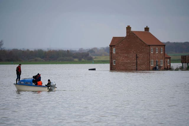 A flooded farm near Lincoln after a river broke its banks; hundreds of people have had to evacuate their homes