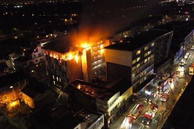 Every floor of the private student accommodation was affected by the blaze, fire chiefs said