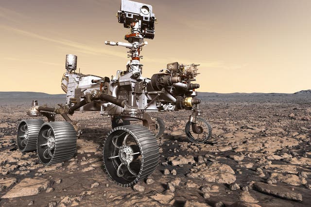 An artist’s impression of Nasa’s Mars 2020 rover, which will be used to gather rock samples
