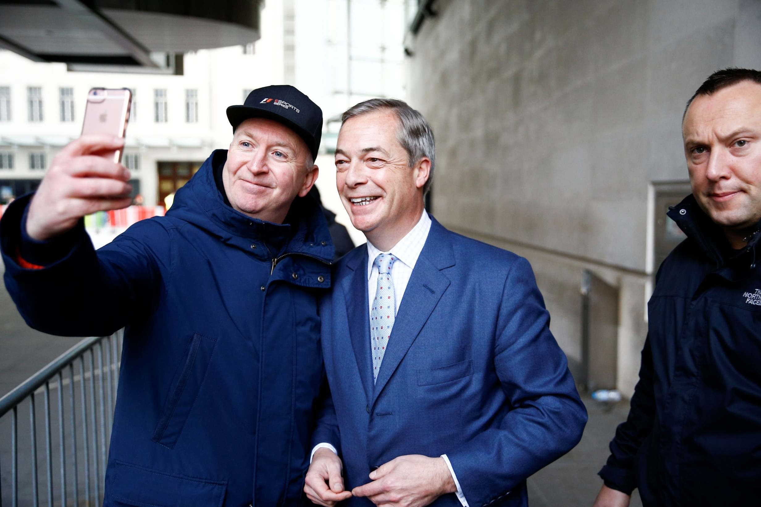 Nigel Farage leaves the BBC Headquarters in London yesterday